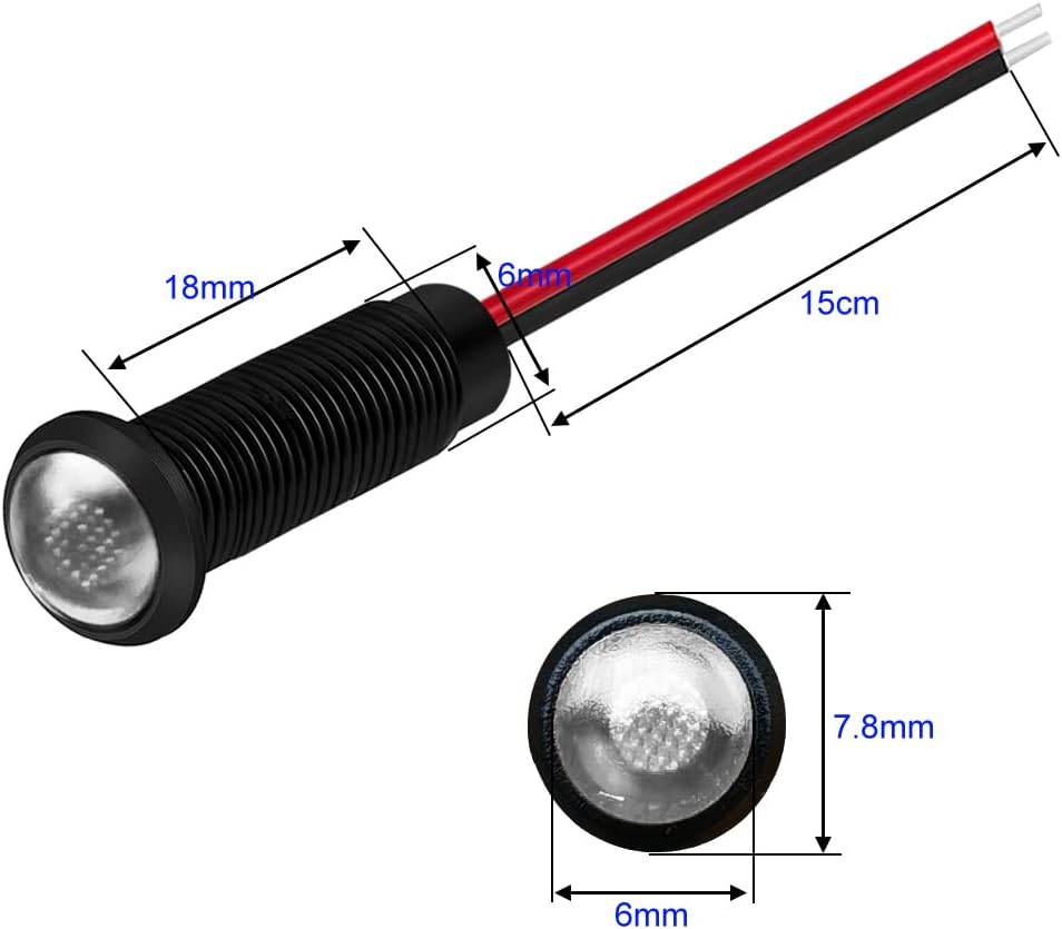 10pcs LED Plastic Indicator Pilot Light AC/DC 12-24V Mounting Hole Size 6mm(White)