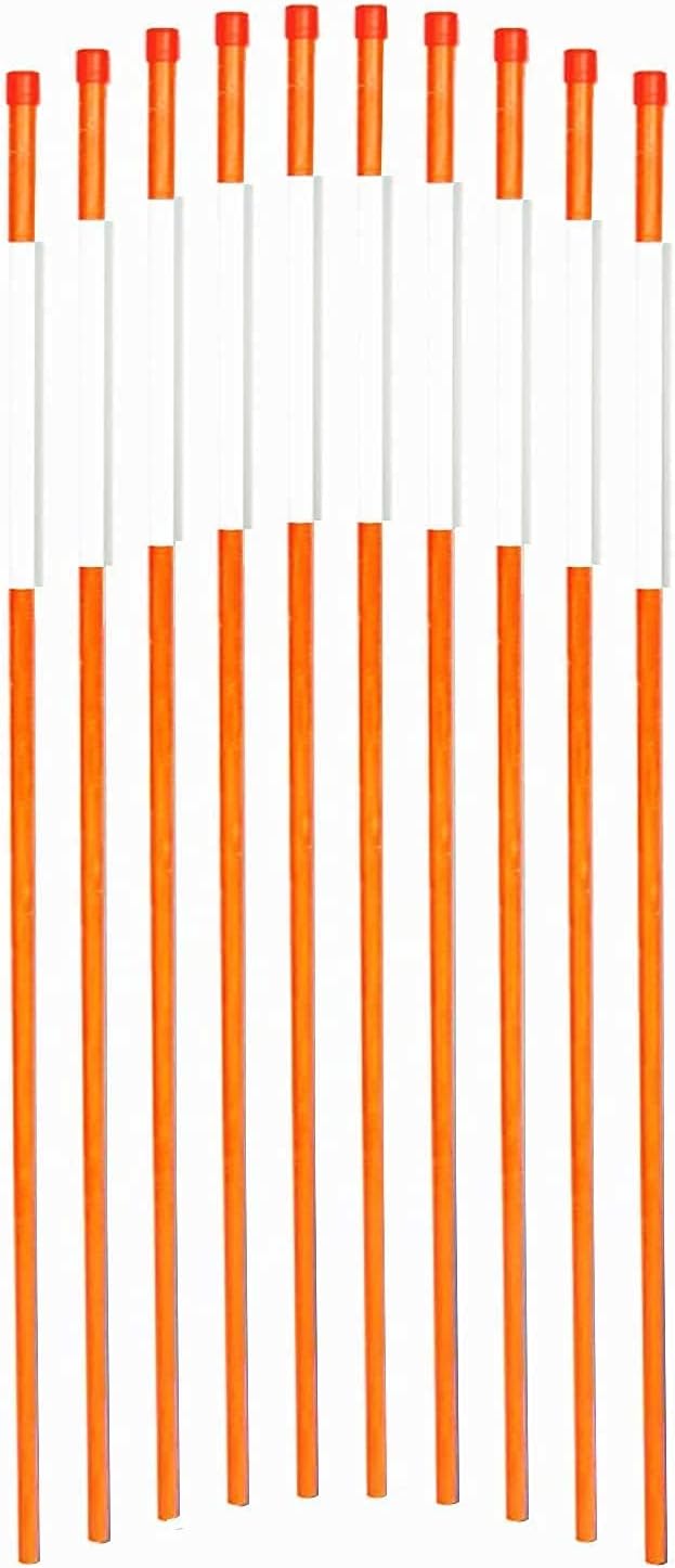 FiberMarker Reflective Driveway Makers 48-Inch Orange 12-Pack 5/16-Inch Dia Solid Snow Pole Reflective Snow Stakes for Roadway
