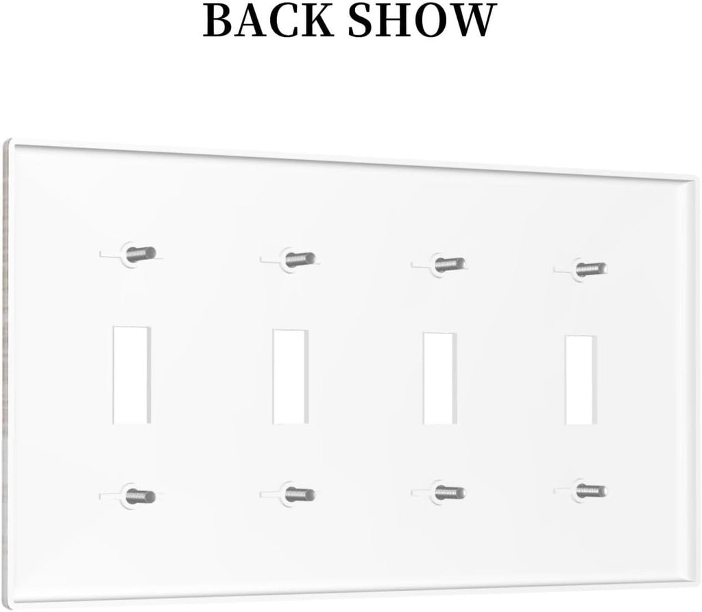 Vintage Light Wood Retro Rustic White Gray Oak Print Light Switch Covers Quad Toggle Electrical Faceplate 4 Gang Wall Plate Decorative Switch Plates Cover for Farmhouse Home Decor
