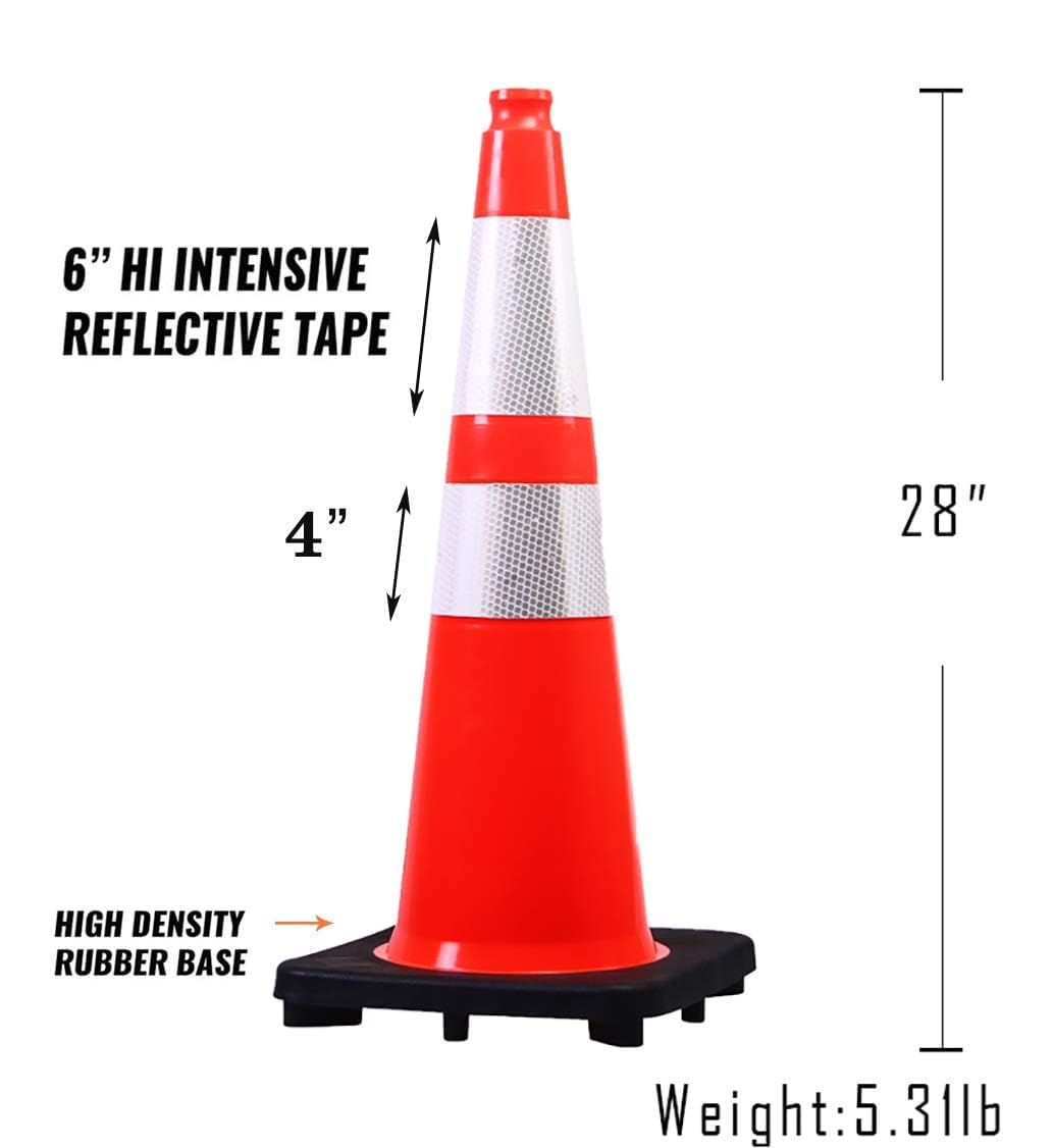 BESEA 4PACK 28” inch Traffic Safety Cones Orange Road Parking Cones Heavy Duty Construction Cone Structurally Stable for Traffic Control at Public Place