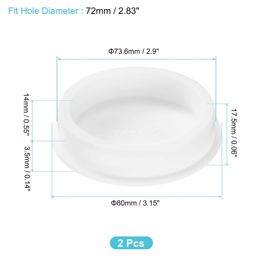 uxcell 2Pcs Silicone Hole Plug, Waterproof Round Rubber Stoppers Bottle Seal Plugs Tube Pipe End Caps for 72mm/2.83" Hole for Bathtub Bottle, White