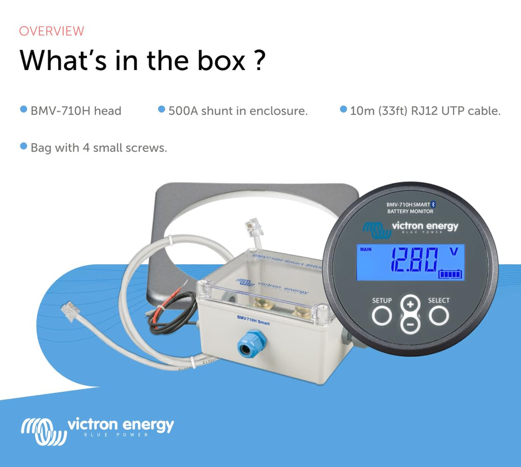 Victron Energy BMV-710H Smart Battery Monitor with Shunt - 60-385 VDC - Display and Bluetooth - Grey