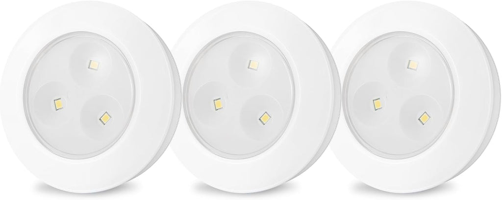 LUXSWAY LED Puck Light, Ultra-Thin Touch Light, Battery Operated, Tap Lights, 60 Lumens, Stick on Lights, Under Cabinet Lighting, Ideal for Kitchen Cabinets, Closets, Garage and More, 3-Pack, White