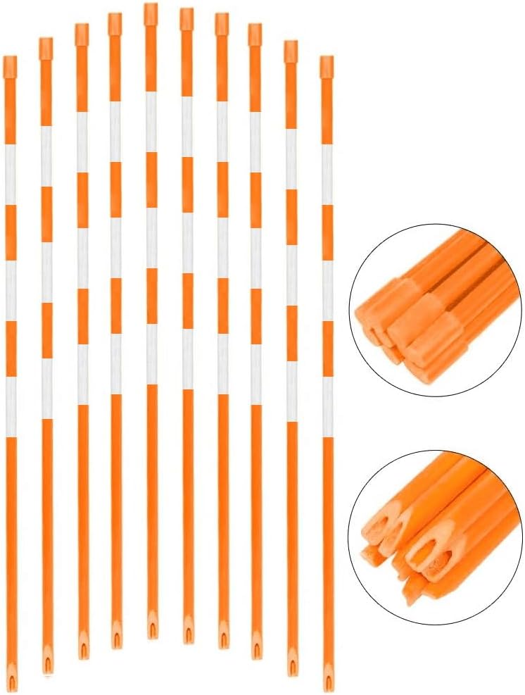 FiberMarker Snow Markers 60-Inch, 1/4-Inch Diameter Reflective Snow Poles 50pack, Orange Hollow with 3pc 7" Reflective Tapes