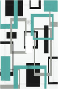 Geometric Turquoise Black Gray Modern Abstract Boho Decorative Light Switch Cover 1 Gang Single Toggle Device Electrical Faceplate Switchplates Decorator Outlet Wall Plate for Office Nursery Decor