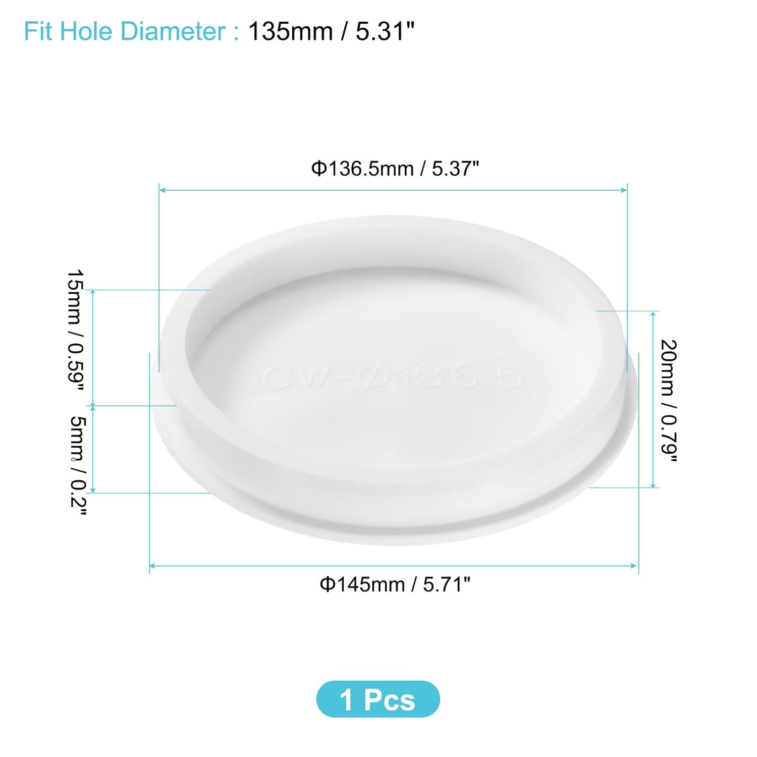 uxcell 1Pcs Silicone Hole Plug, Waterproof Round Rubber Stoppers Bottle Seal Plugs Tube Pipe End Caps for 135mm/5.31" Hole for Bathtub Bottle, White
