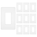 Screwless Decorator Wall Plate, Child Safe Outlet Cover, 1-Gang White Switch Plate Covers, Unbreakable Polycarbonate Thermoplastic, Standard Size, Glossy, 10 Pack