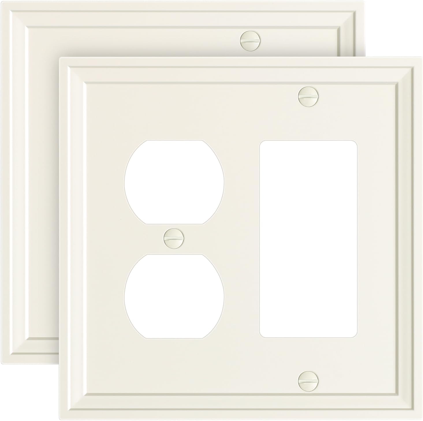 2-Pack Combo Duplex/Decorator Light Switch Cover Plate, Light Almond Modern Decorative Electrical Outlet Covers, Bamboo Fiber Wall Switch Plates and Outlet Covers