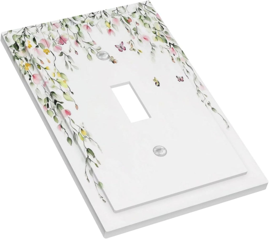 Watercolor Flowers Vine Colorful Butterfly Floral Decorative Light Switch Cover 1 Gang Single Toggle Device Electrical Faceplate Switchplates Decorator Outlet Wall Plate For Bed Room Living Room Decor