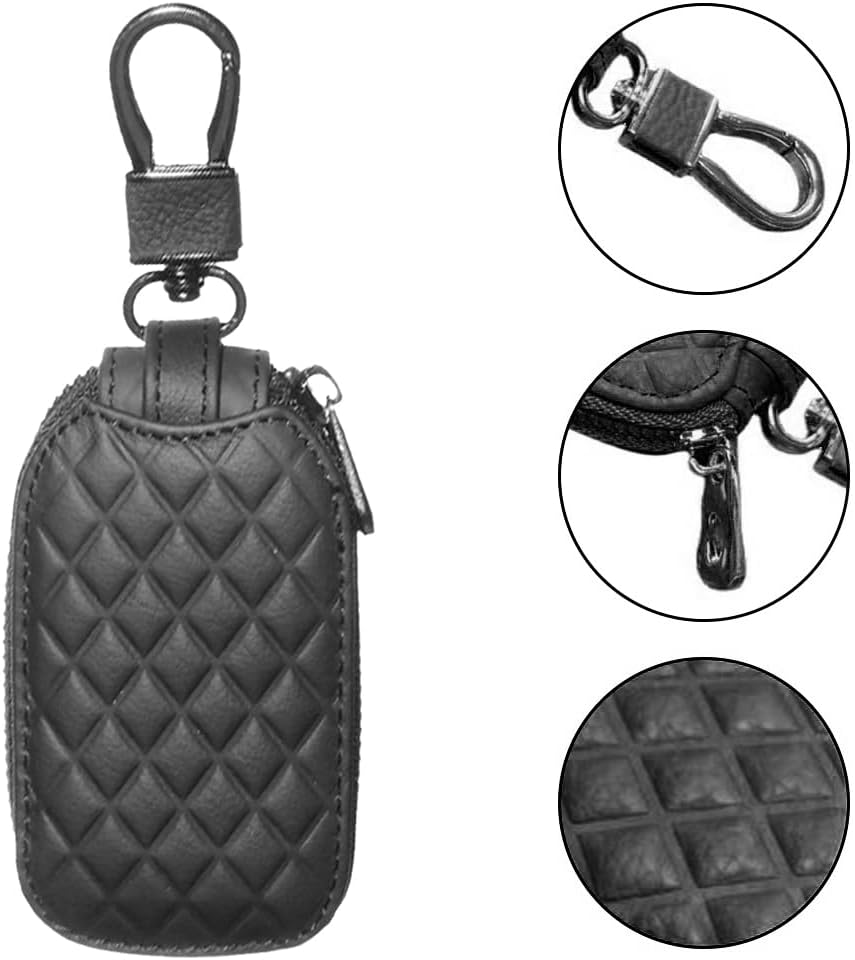 MiOYOOW 2PCS Car Smart Key Case, Leather Car Key Organizer Car Key Chain Bag with Metal Hook for Remote Key Fob