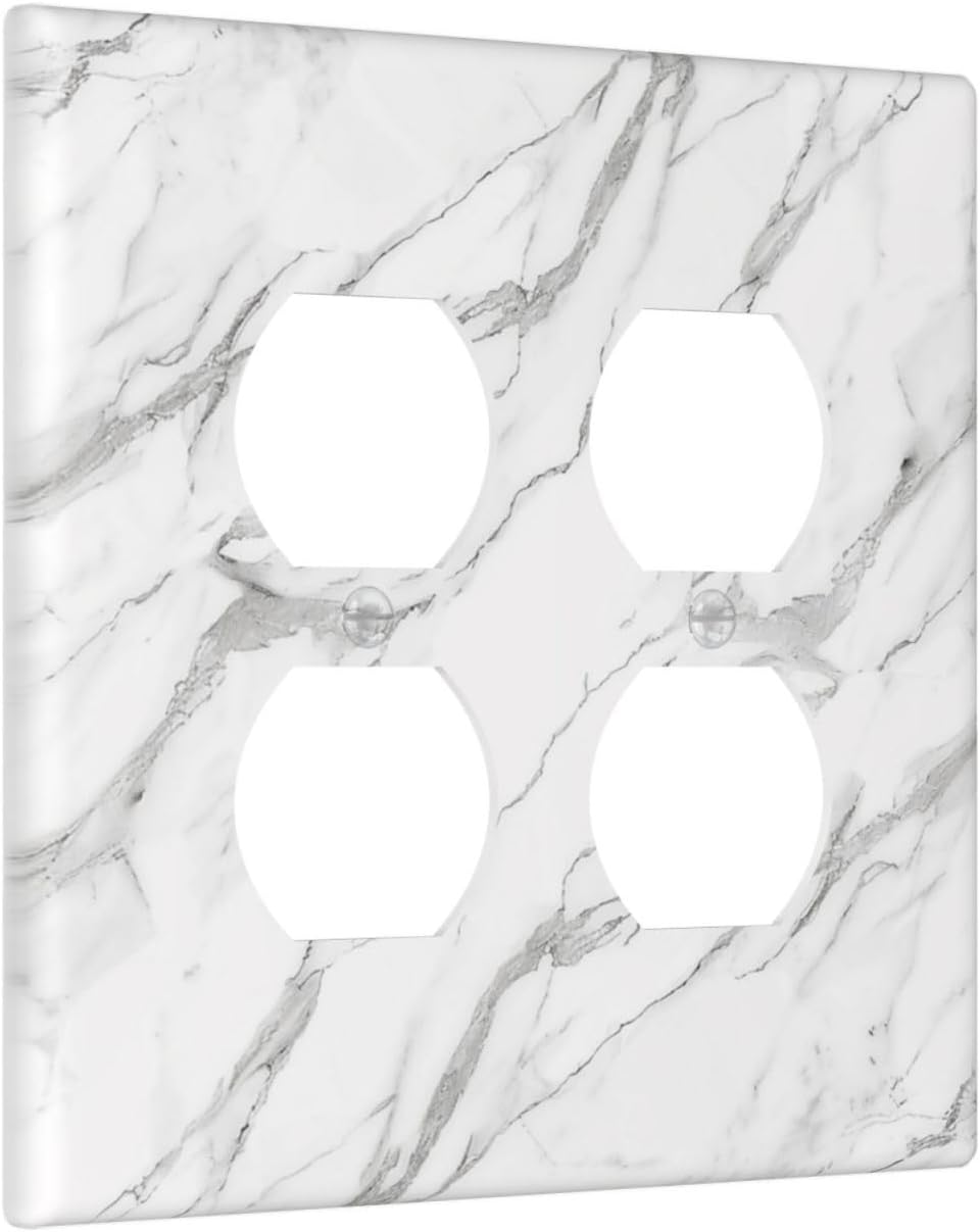 Decorative Outlet Covers Modern Grey Marble Texture 2 Gang Light Switch Cover Plate Double Duplex Wall Plates for Electrical Outlets Switch Plate Covers for Bedroom Kitchen Home Decor