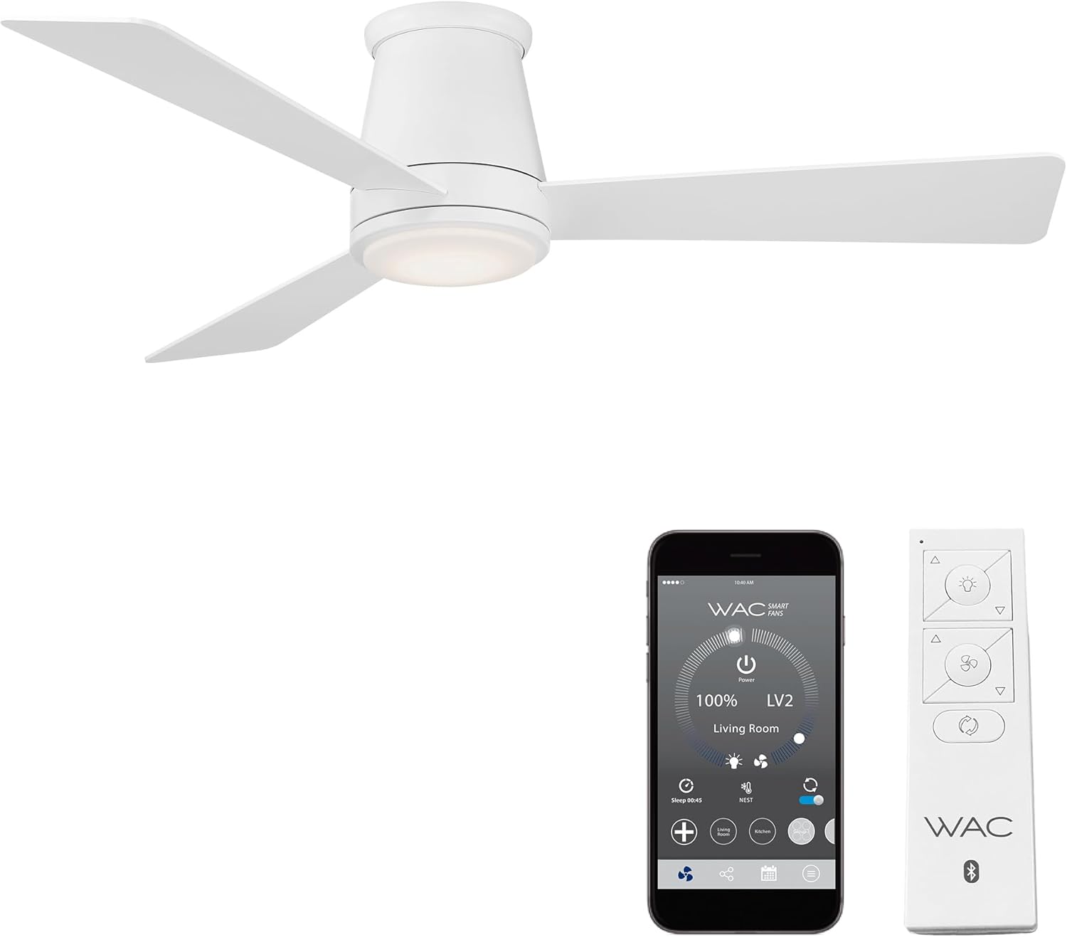 WAC Lighting Hug 3 Blades Aluminum Smart Flush Mount Ceiling Fan in Matte White