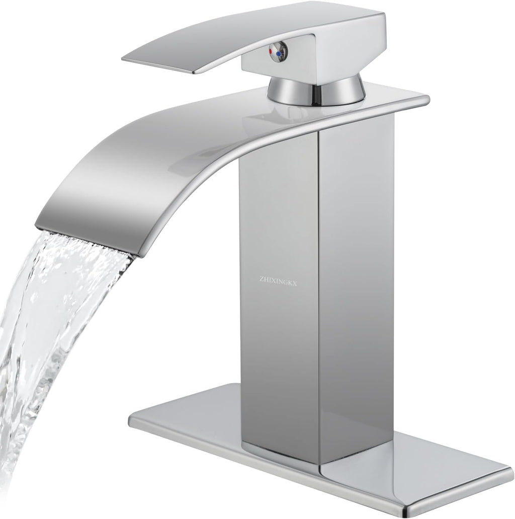 Waterfall Bathroom Faucet, Modern Bathroom Sink Faucet Suit for 1&3 Hole,Single Handle Commercial Sink Faucet,Chrome