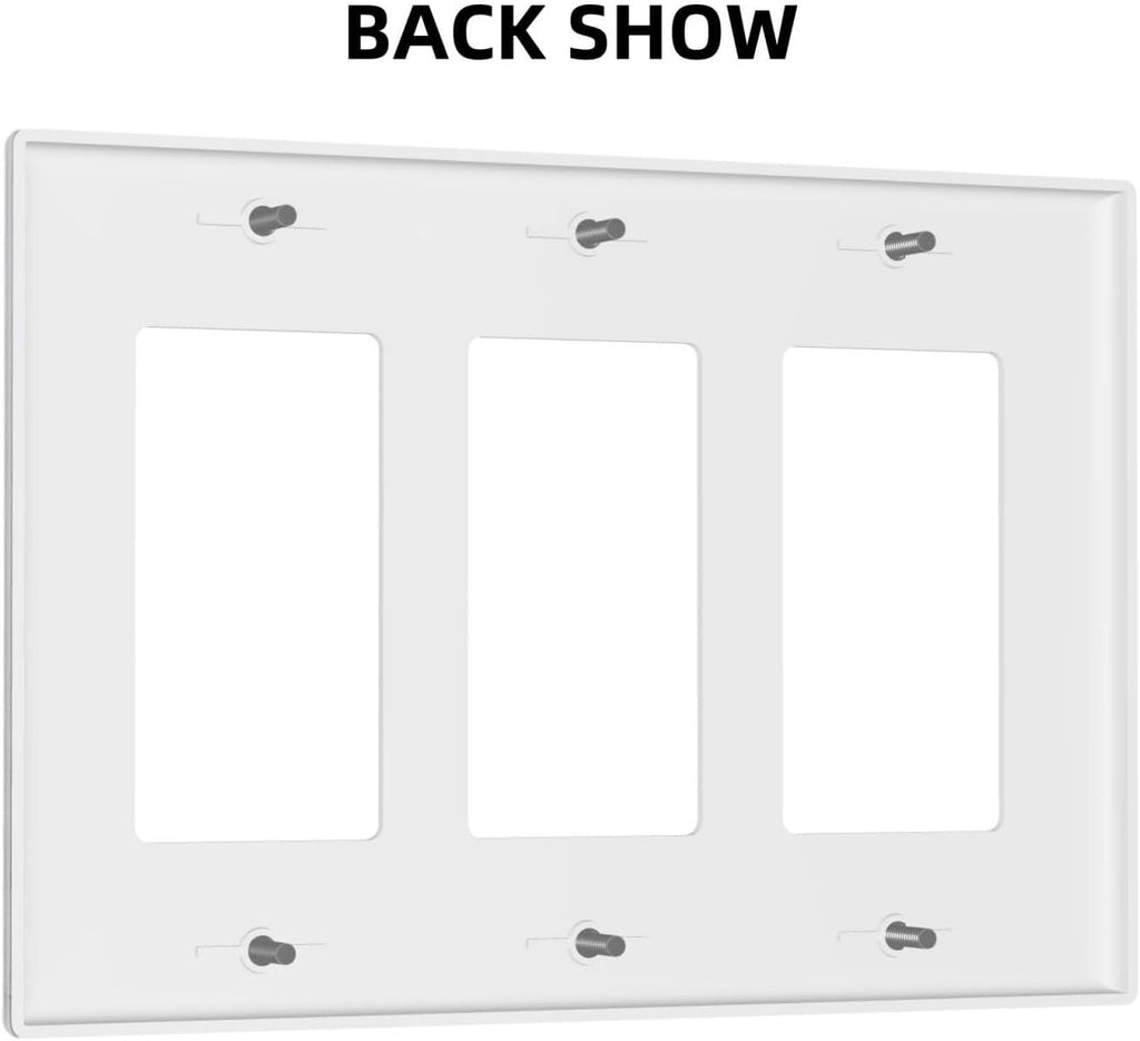 Rustic White Grey Wood Grain Light Switch Covers 3 Gang Rocker Decorative Triple Outlet Wall Plate Cover Electrical GFCI Switchplate for Bedroom Bathroom Decor