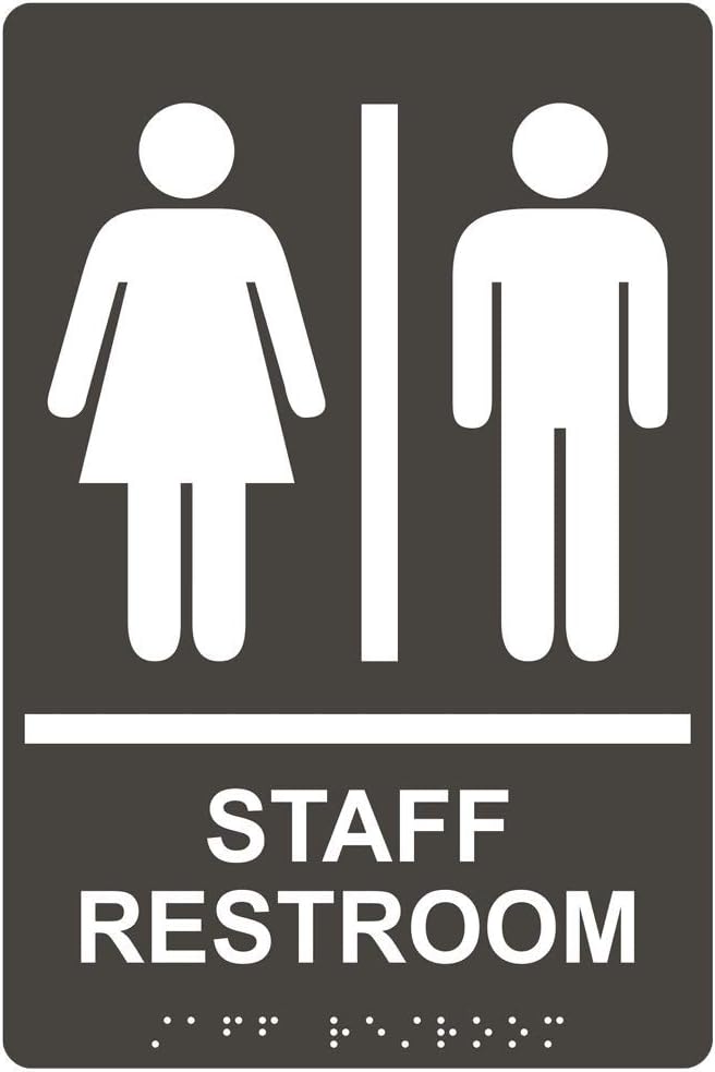 ComplianceSigns.com Staff Restroom (With Braille = Staff Restroom) ADA-Compliant Braille Sign, 9x6 in. Charcoal Gray Acrylic for Restrooms