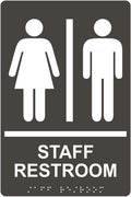 ComplianceSigns.com Staff Restroom (With Braille = Staff Restroom) ADA-Compliant Braille Sign, 9x6 in. Charcoal Gray Acrylic for Restrooms