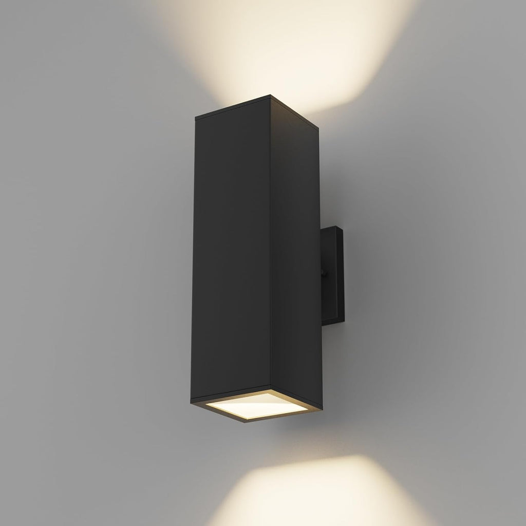 JAYMP 13" Up and Down Wall Sconce Aluminum Modern Outdoor Light, Black Rectangular IP65 Waterproof Exterior Wall Lamp for Front Door Patio Porch Staircase Hallway (1 Pack)