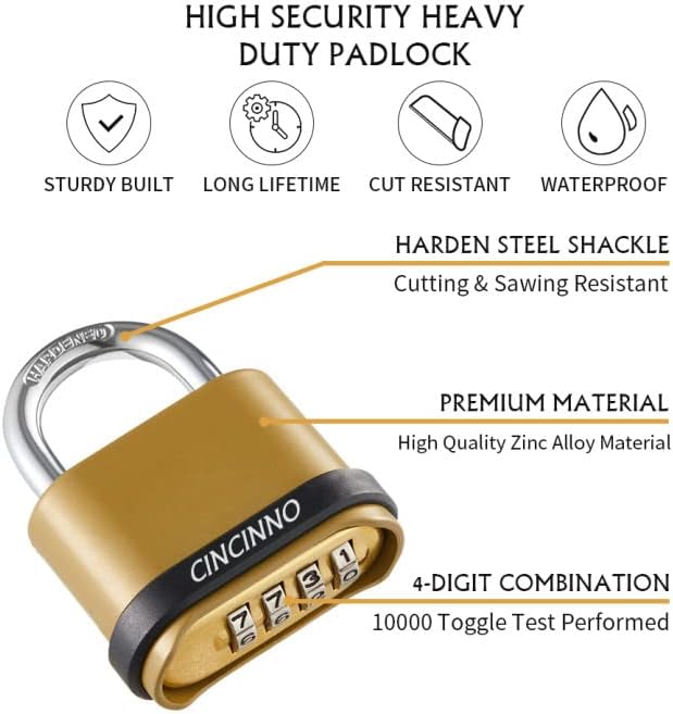Heavy Duty Weatherproof Combination Lock, 4-Pack Outdoor Combo Lock,Resettable Combination Padlock for Gate,Shed,Storage Unit