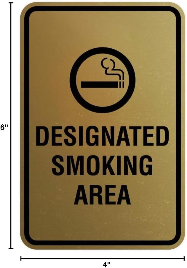Signs ByLITA Portrait Round Designated Smoking Area Sign with Adhesive Tape, Mounts On Any Surface, Weather Resistant, Indoor/Outdoor Use (Brushed Gold) - Small