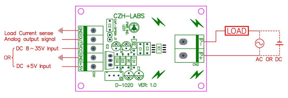 Electronics-Salon DIN Rail Mount AC/DC Current Sensor Module, Based on ACS712 (+/-20Amp)