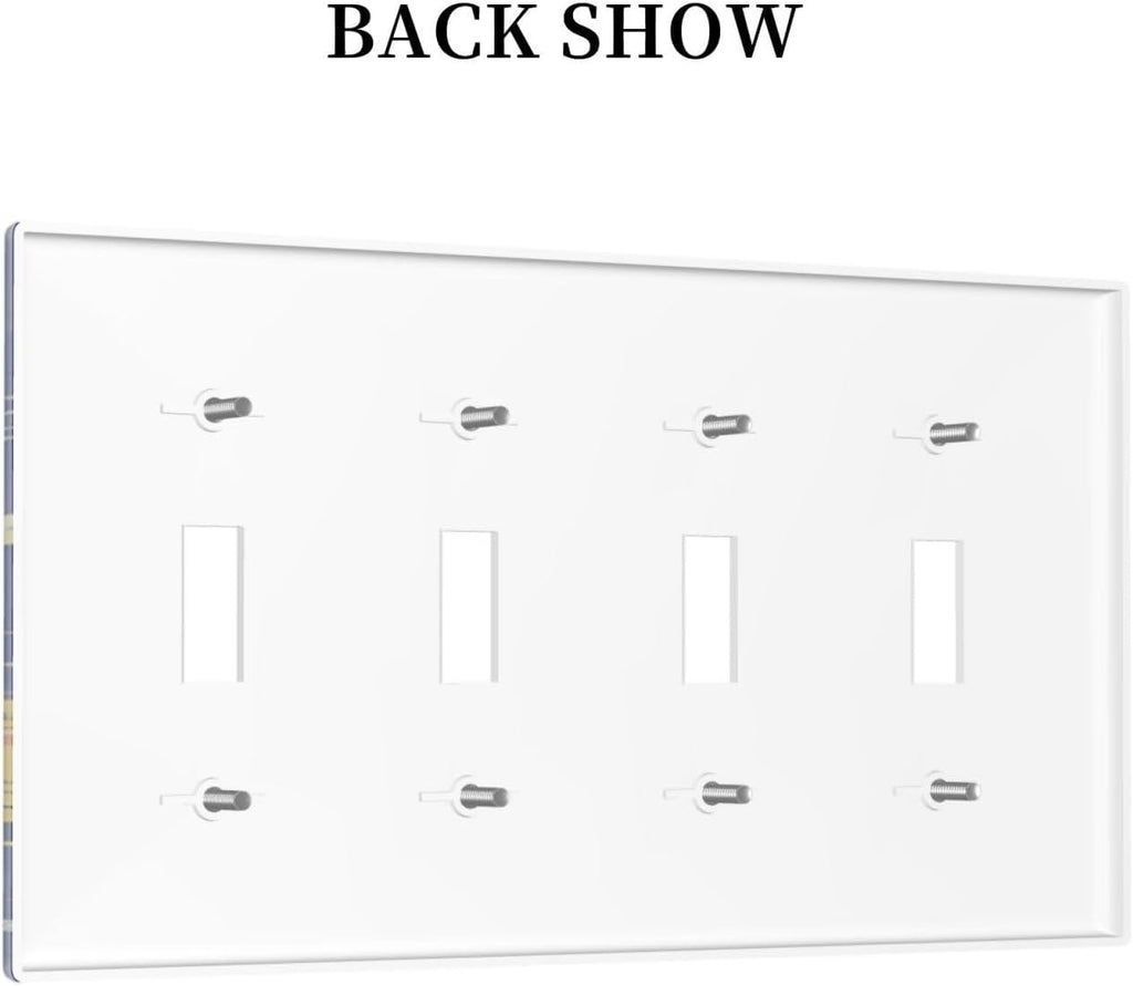 Stars Starry Night Sun Moon Planet Constellations Light Switch Covers Quad Toggle 4 Gang Wall Plate Decorative Switch Plates Electrical Faceplate for Bedroom Bathroom Decor