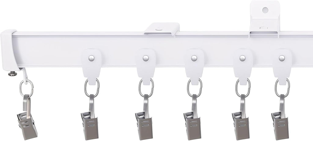 Flexible Ceiling Curtain Tracks, Ceilings Track for Curtains, Aluminum Curtains Track Ceilings Mount,Wall Mount Curtain Rail, Ceiling Curtain Rod, Sliding Curtain Tracks with Clips (White 12FT)