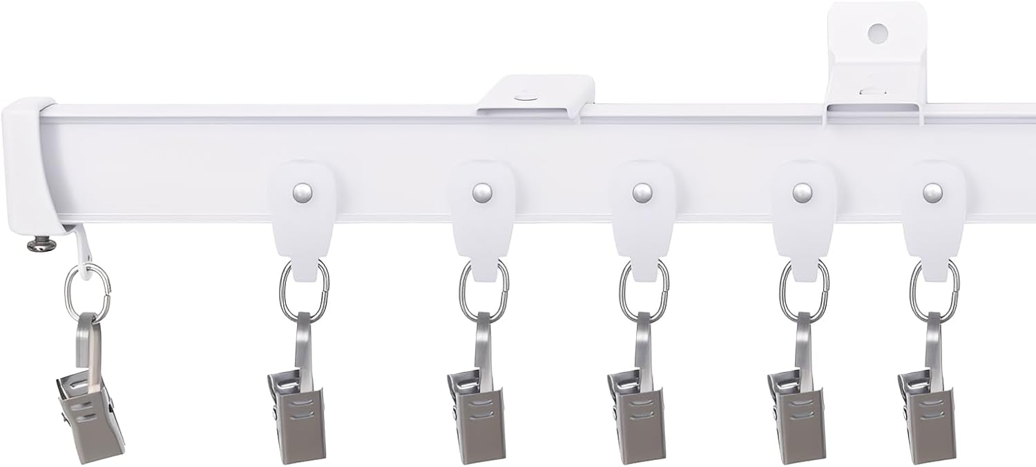 Flexible Ceiling Curtain Tracks, Ceilings Track for Curtains, Aluminum Curtains Track Ceilings Mount,Wall Mount Curtain Rail, Ceiling Curtain Rod, Sliding Curtain Tracks with Clips (White 9FT)