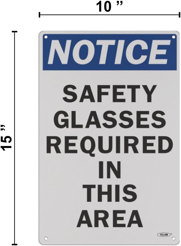 Stay Safe with our OSHA Compliant Safety Glasses Required Sign - 15"x10", 1mm Aluminum, Essential Workplace Hazard Warning