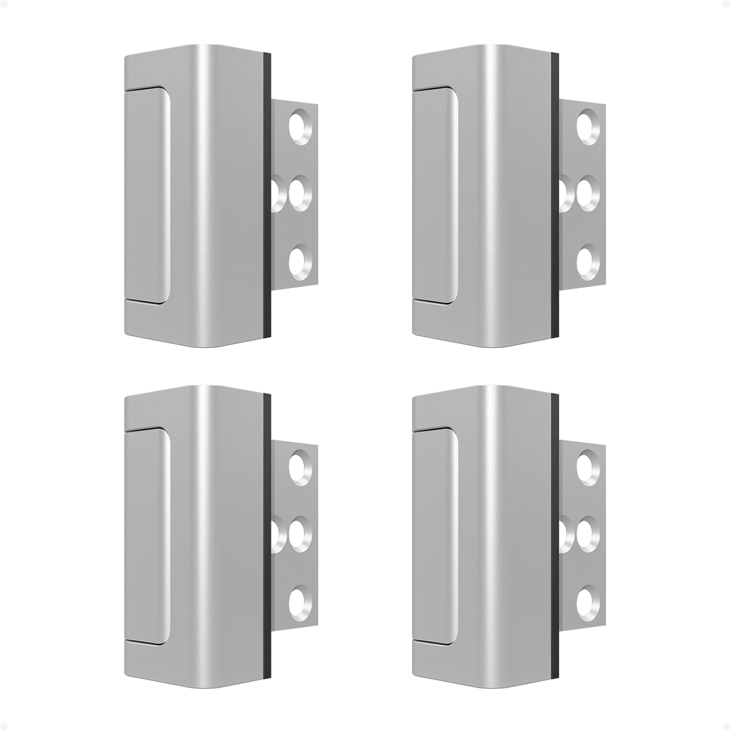 4 Pack Home Security Door Reinforcement Lock, Childproof Safety Door Lock Latch Stopper, Removable Screw-Mounted, Prevent Home Unauthorized Entry, Aluminum Construction, Withstands 800 lbs