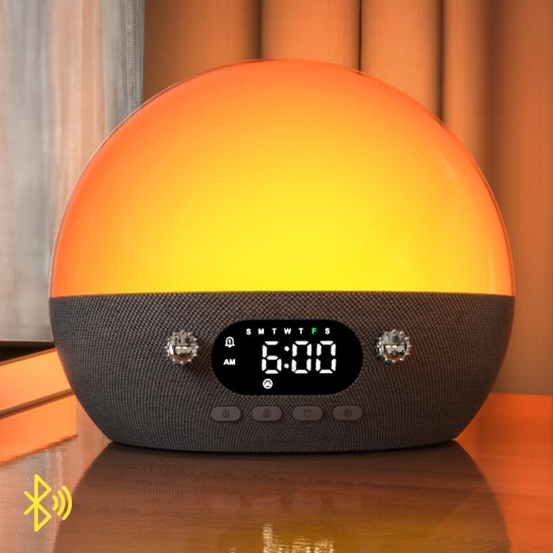 MOMILLA Sunrise Alarm Clock with Bluetooth Speaker, Alarm Clocks for Kids Adults, Dimmable Clock for Bedroom,Wake up Light Night Lights Sunset Lamp, White Noise Sound Machine for Sleep