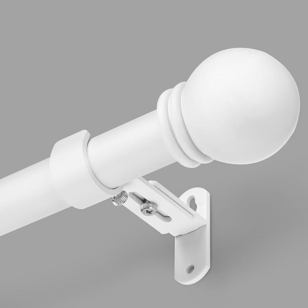 Curtain Rods for Windows 16 to 136 Inches, Curtain Rod Max Adjustable Length of 144 IN, 1" Diameter Drapery Rods Round Finials, White, Pack of 1