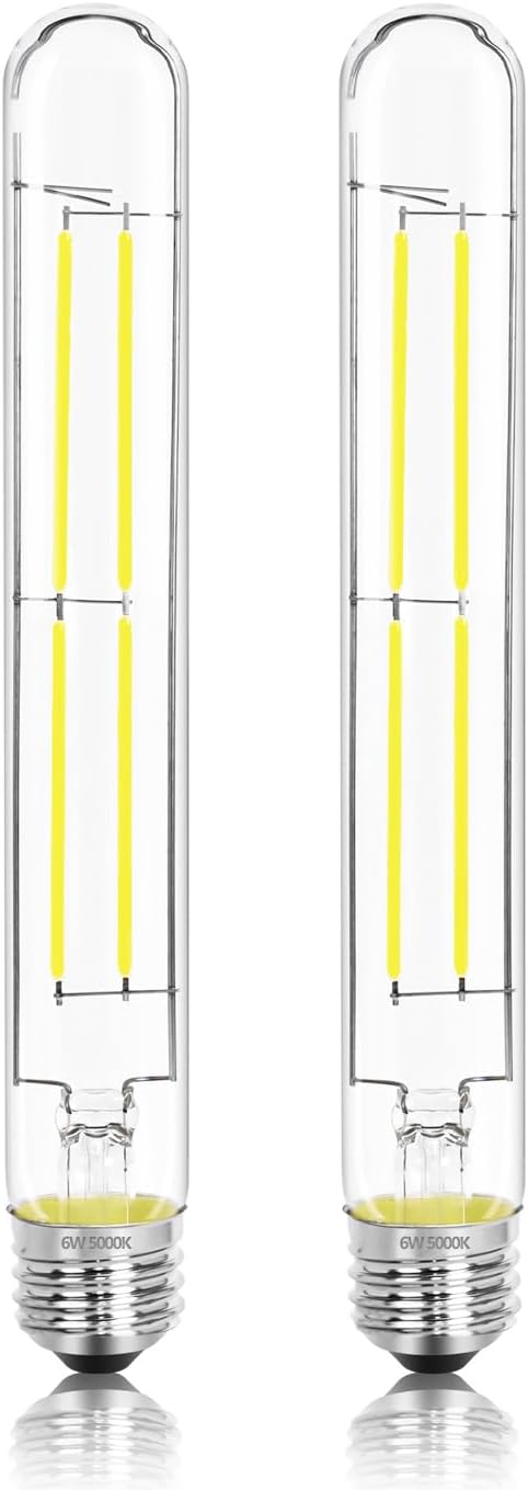 8.9IN LED Light Bulbs E26 Base, 6W 800LM 5000K Daylight White T10 T9 Vintage Edison Bulbs Dimmable, AC 120V Equal 80 Watt Clear Glass Long Tubular Filament Bulb, UL Listed - 2Pack