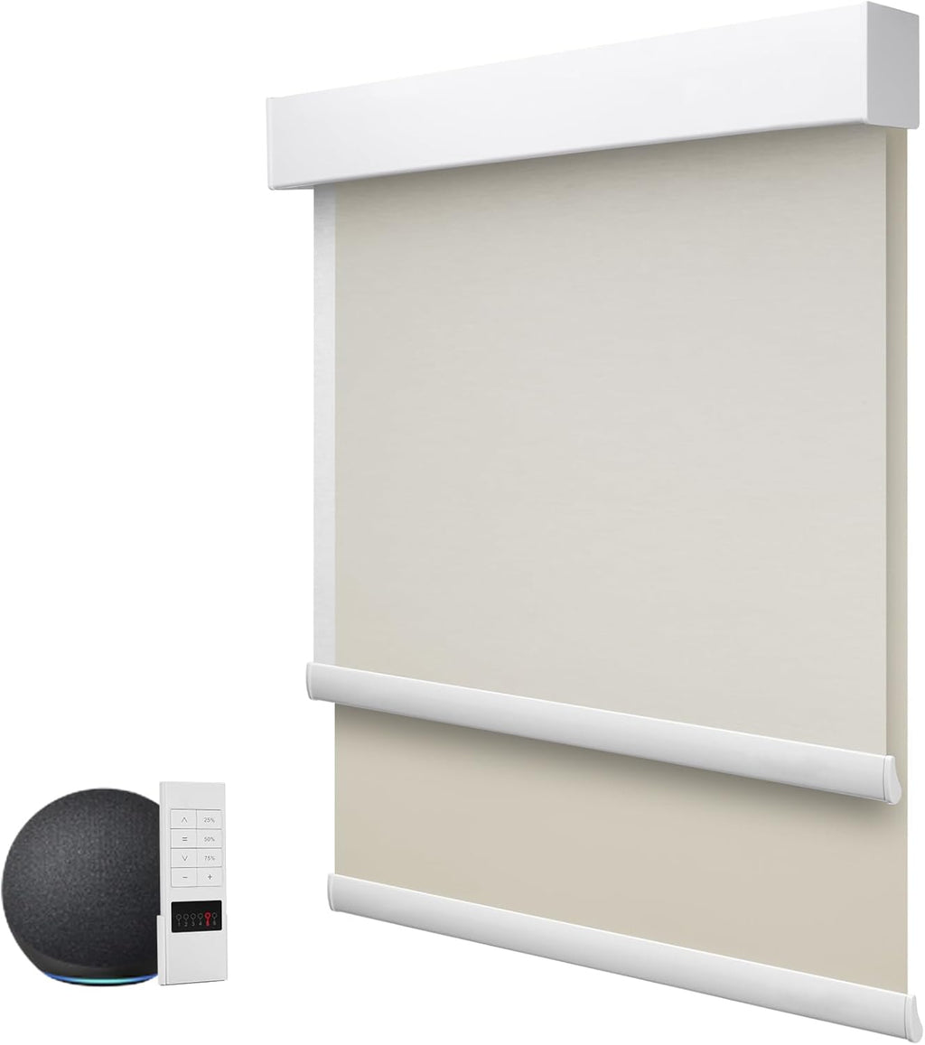 ZSTARR Motorized Day and Night Dual Smart Blind for Window with Valance Rechargeabl Motor,Blackout Roller Shade Custom Size,with Valance Suitable for Home,Office (Full Blackout Light Coffee)…