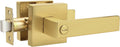 Probrico Heavy Duty Flat Gold Door Handles Square Privacy Interior Door Levers Bedroom and Bathroom Door Handles Keyless Bed/Bath Lockset (1 Pack)