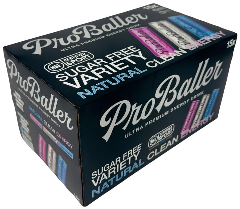 ProBaller Ultra Premium Zero Sugar Energy Drink - Natural & Clean NSF Certified Sport Drink with Amino Acids, Taurine, Biotin, Vitamin B 12 Methylcobalamin, & Electrolytes - 15 Pack - Variety
