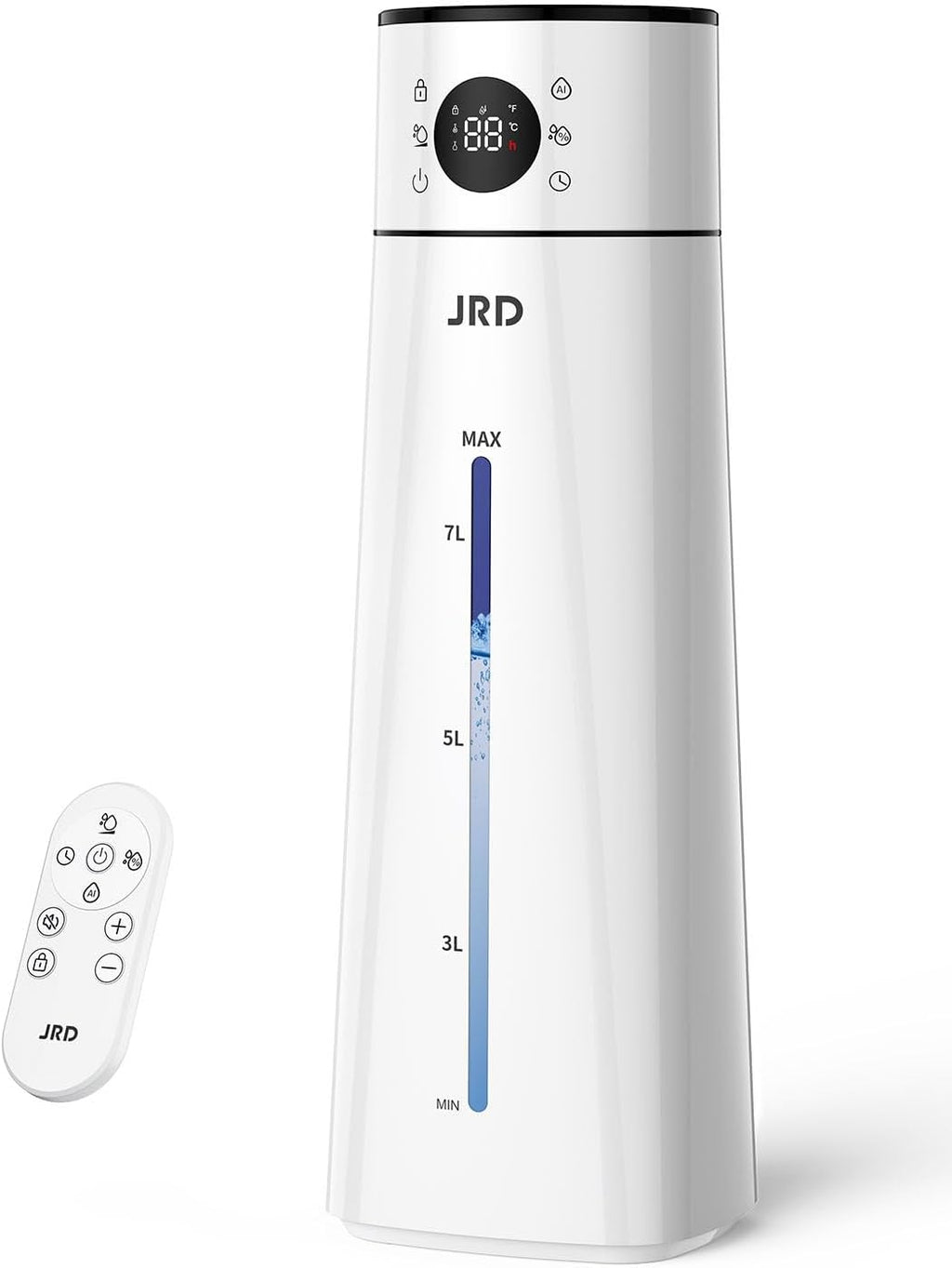 JRD 8L/ 2.1Gal Humidifier Large Room, Ultrasonic Cool Mist for Bedroom, Quiet Humidifier with Remote Control, 10 Mist Modes, 24H Timer, 40H Run, AI Mode, Night Light for Home Office Baby Pets-White