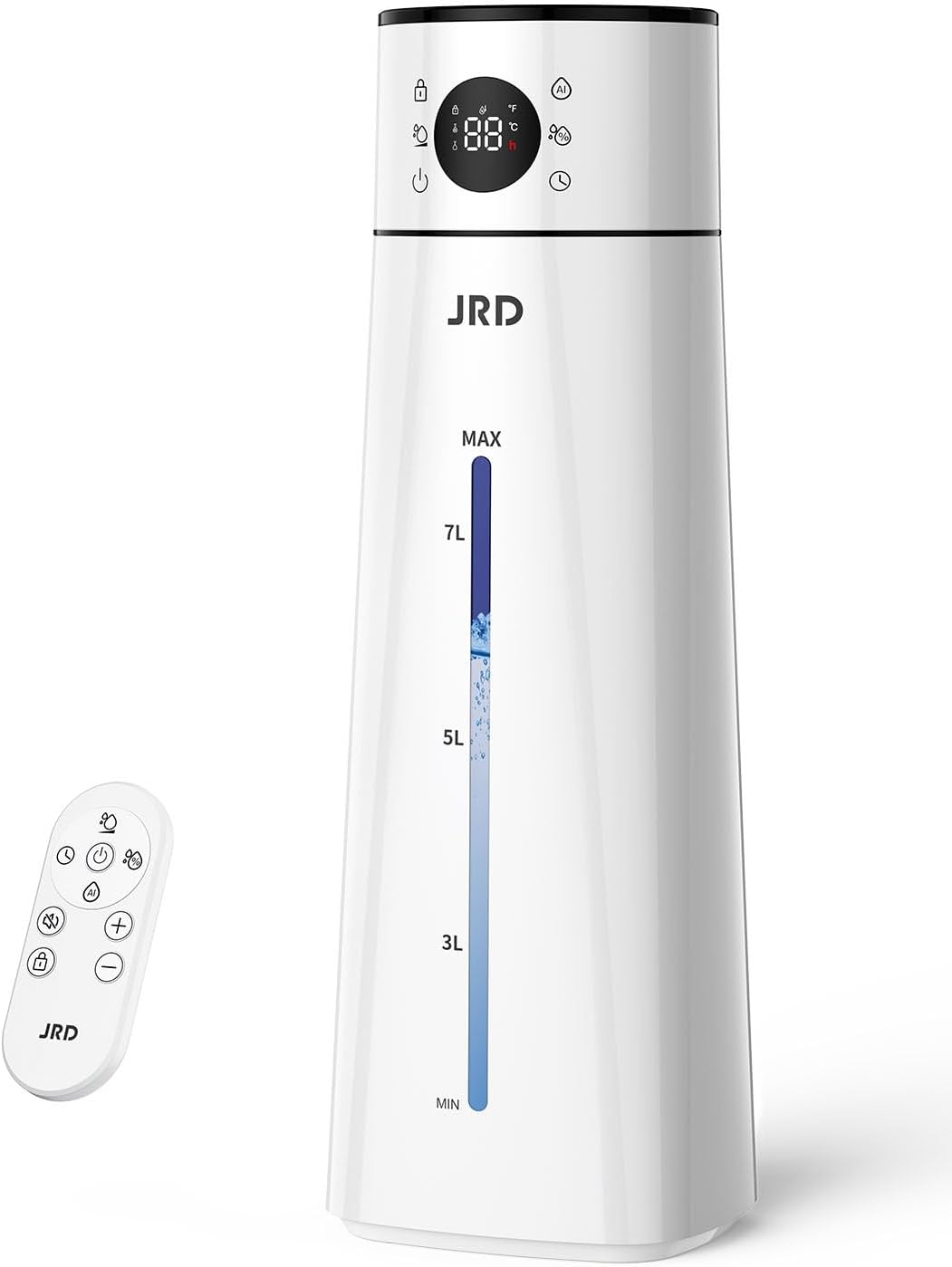 JRD 8L/ 2.1Gal Humidifier Large Room, Ultrasonic Cool Mist for Bedroom, Quiet Humidifier with Remote Control, 10 Mist Modes, 24H Timer, 40H Run, AI Mode, Night Light for Home Office Baby Pets-White