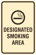 Signs ByLITA Portrait Round Designated Smoking Area Sign with Adhesive Tape, Mounts On Any Surface, Weather Resistant, Indoor/Outdoor Use (Ivory/Dark Brown) - Small 2 Pack