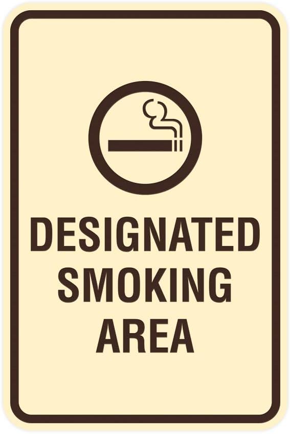 Signs ByLITA Portrait Round Designated Smoking Area Sign with Adhesive Tape, Mounts On Any Surface, Weather Resistant, Indoor/Outdoor Use (Ivory/Dark Brown) - Medium 2 Pack
