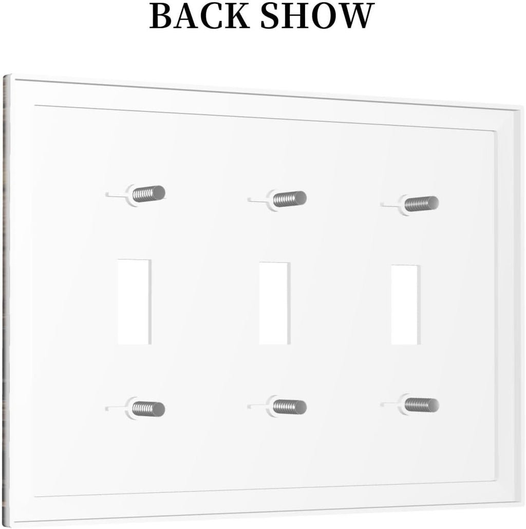 Decorative Light Switch Cover Plate Black And White Dandelion Art Vintage Wood Grain 3 Gang Wall Plate Triple Toggle Switch Plate Covers Electrical Outlet Cover for Farmhouse Cabin Decor