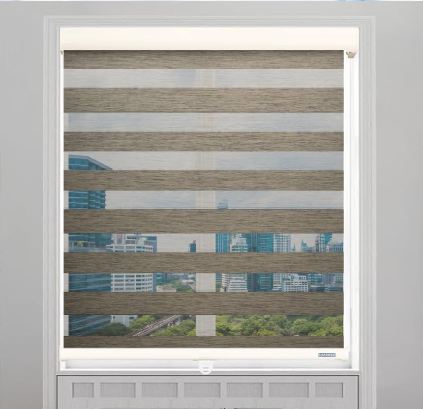 Shadesu Cordless Zebra Blinds for Windows, 20" W x 72" H, Brown, Dual Layer Free-Stop Zebra Shades, Light Control for Day and Night, Sheer Blinds for Indoor Windows, Bedroom, Kitchen