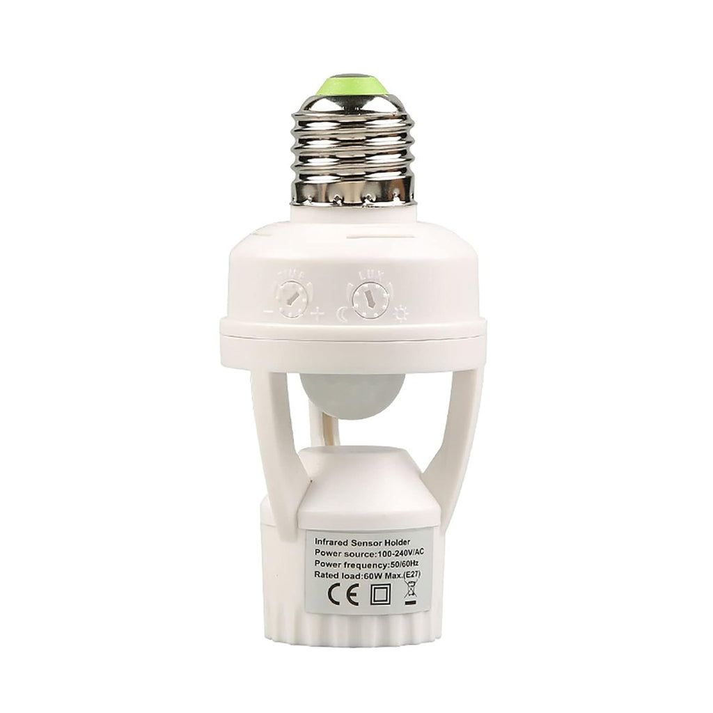 E27 Sensor Lights Socket, Motion Sensor Light Socket 10-300 Sec Delay, 6m Sensing Distance, IR Motion Activated Lamp Holder for Basement, Garage, Staircase (100-240V)