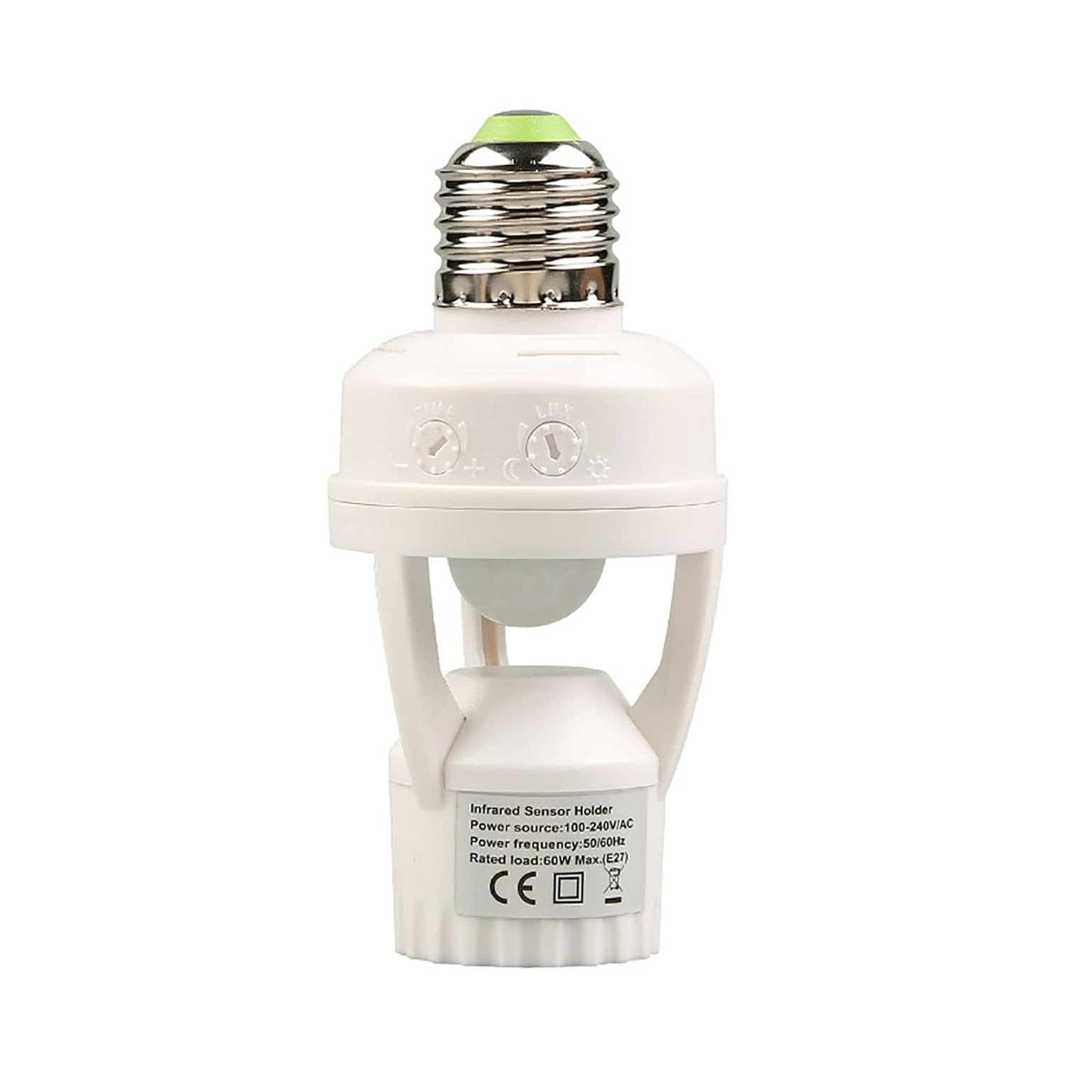 E27 Sensor Lights Socket, Motion Sensor Light Socket 10-300 Sec Delay, 6m Sensing Distance, IR Motion Activated Lamp Holder for Basement, Garage, Staircase (100-240V)