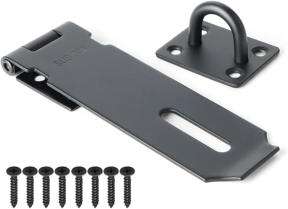 Alise Door Lock Hasp Latch,5 Inch SUS 304 Stainless Steel Safety Packlock Clasp Hasp Lock Latch with Fixing Screw for External Doors Window Cabinet Pet Cage, Black,MS9B-5C