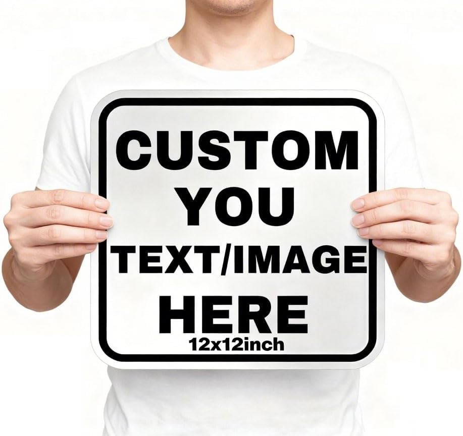 Custom Metal Sign Outdoor-12x12inch with optional reflective coating and double-sided printing, personalized commercial event decoration, suitable for offices and stores, non-fading, with reserved holes (square, 12x12inch)