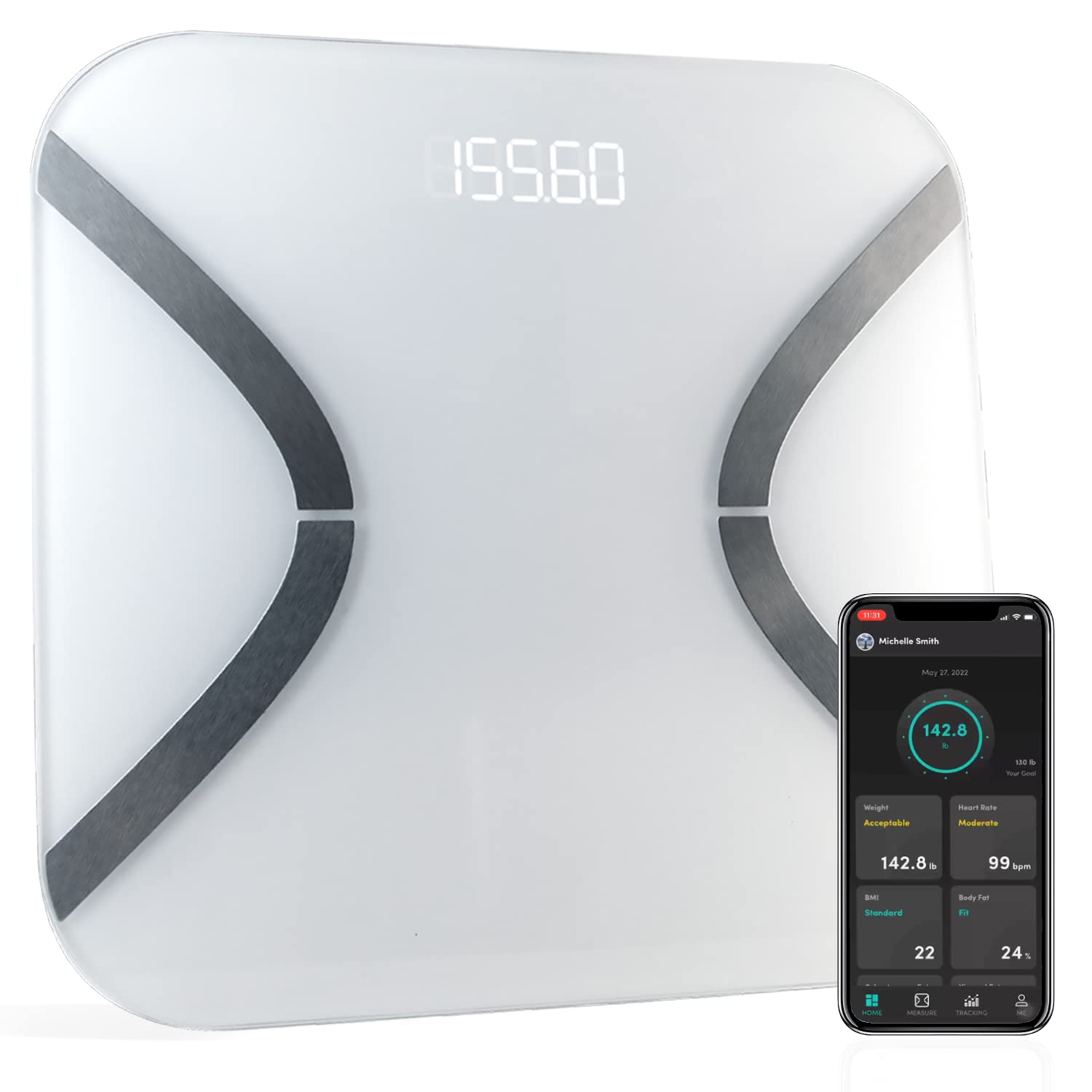 Korescale Digital Smart Scale with BMI, Body Fat, Muscle Mass, Weight | Highly Accurate Bathroom Scales, Bluetooth Composition Analyzer | Compatible with KoreHealth (White)