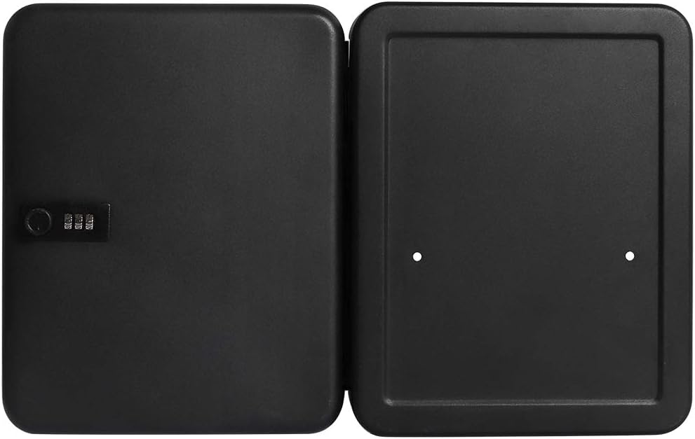 Jssmst Wall Mount Key Storage Box with Code, Locking Key Cabinet Security, 48 Key Hooks & Tags Labels, 11.81 x 9.45 x 2.95 inches, Black Matt