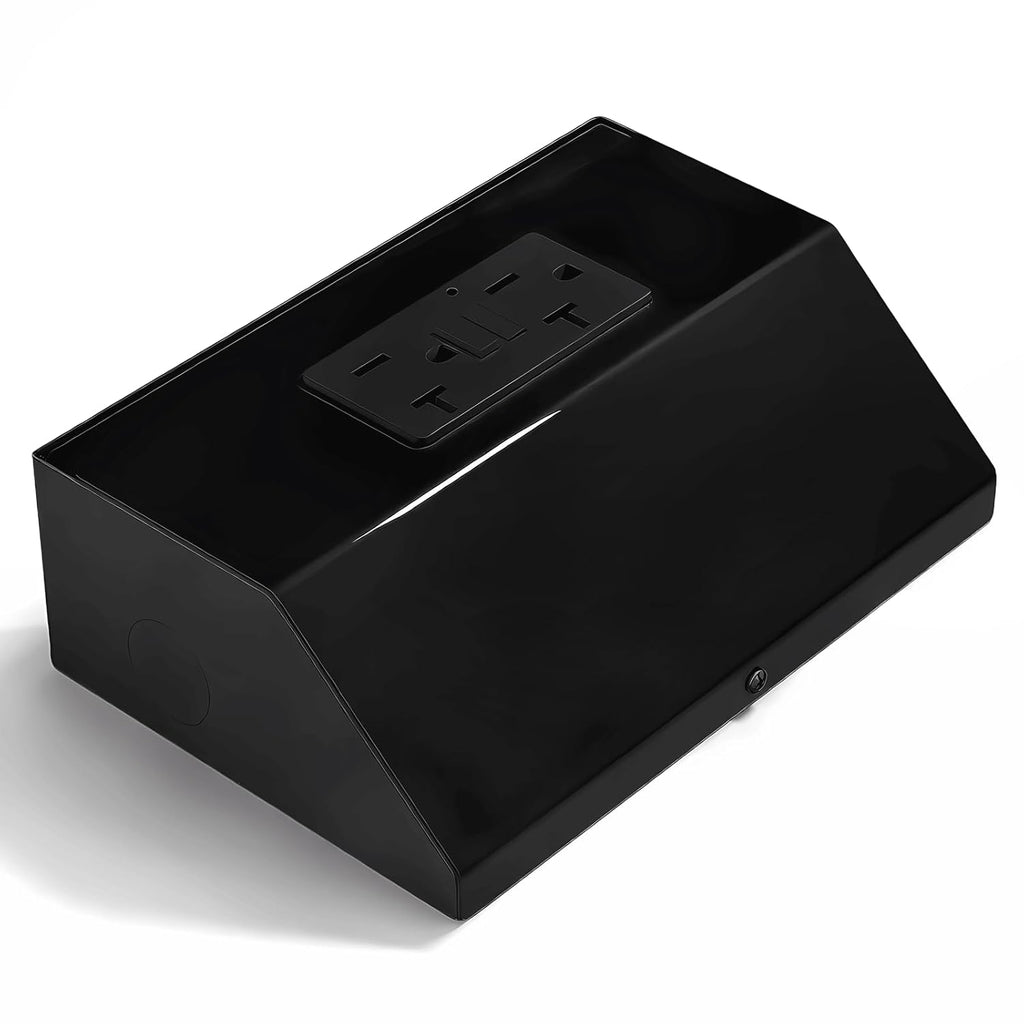 Under Cabinet GFCI Safety Outlet, 20 AMP, Self-Testing, Wall Distribution Box (Black)