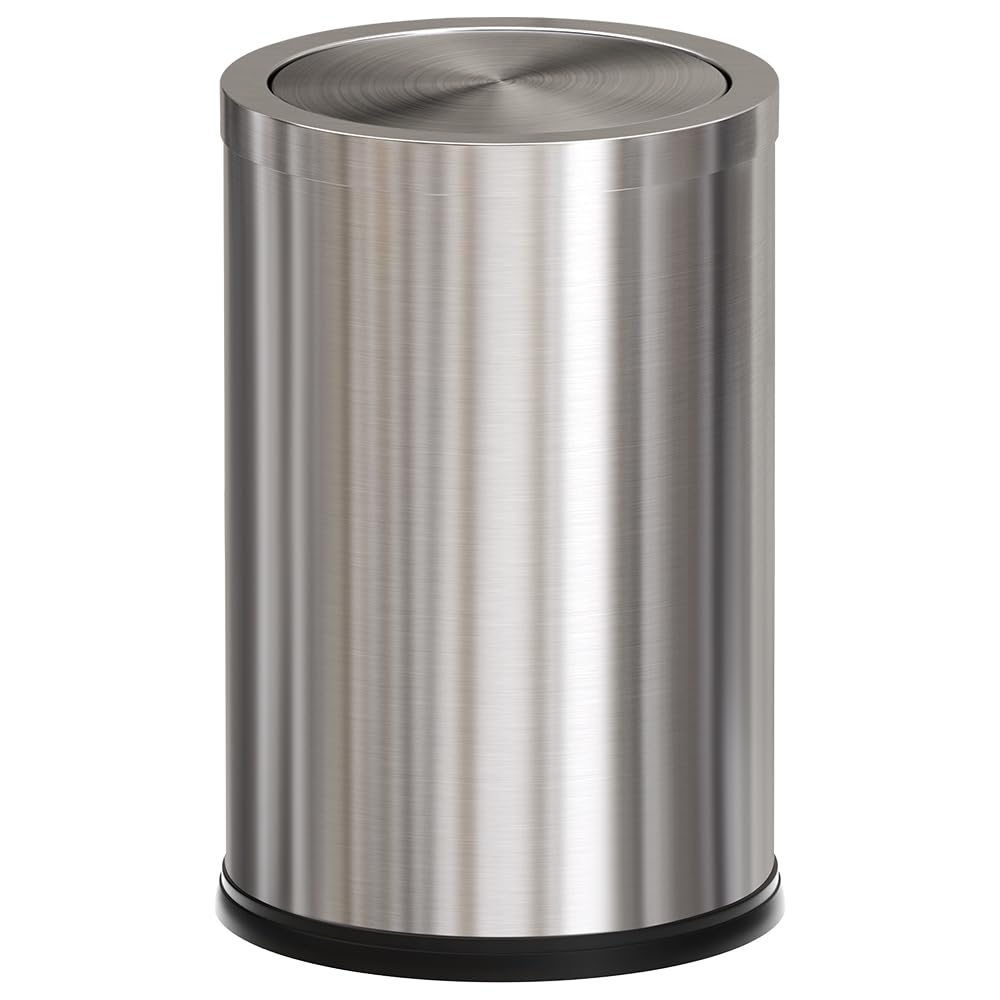 Stainless Steel Garbage Can with Lid,Small Bathroom Trash Can with Flipping Lid for Bathroom,Hotel,Office,Laundry【Perfect Christmas Gift】(Sliver)