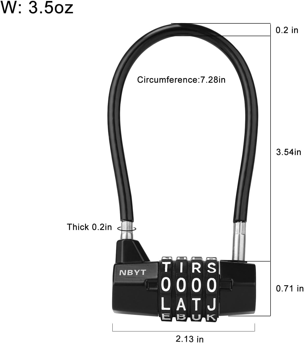 4-Word Resettable Combination Lock, Letter Lock- Home Security Padlock with 5mm Anti-Theft Cable for Garden Gates, Pool, Refrigerator,Gates, Storage ，Cabinet(7''(Locking Span 3.5''))